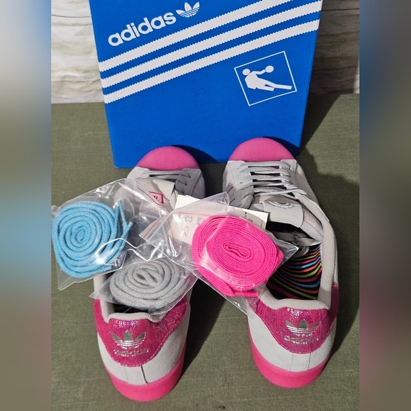 Adidas Superstars ASW Women's Gray suede Sneakers with Pink Sole - Picture 8 of 14